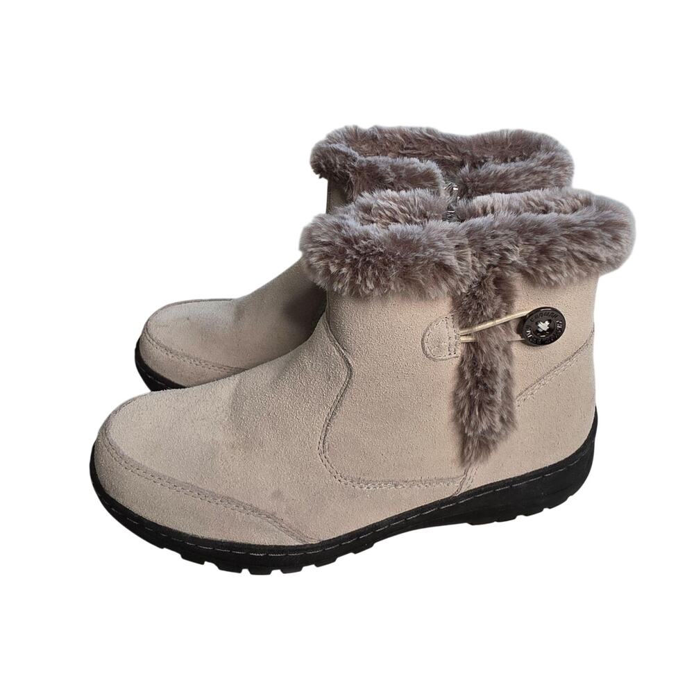 Khombu Boots Womens Size 8 39 Beige Faux Suede Ankle Fur Lined Snow Winter